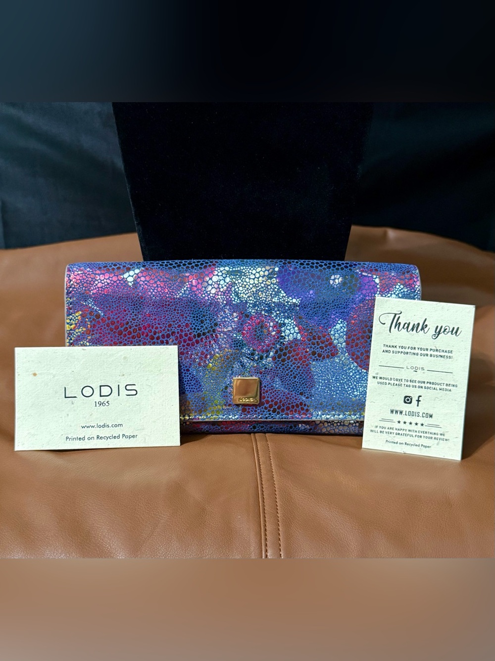 LODIS Multicolor Metallic Mosaic Leather Continental Flap Wallet NWOT